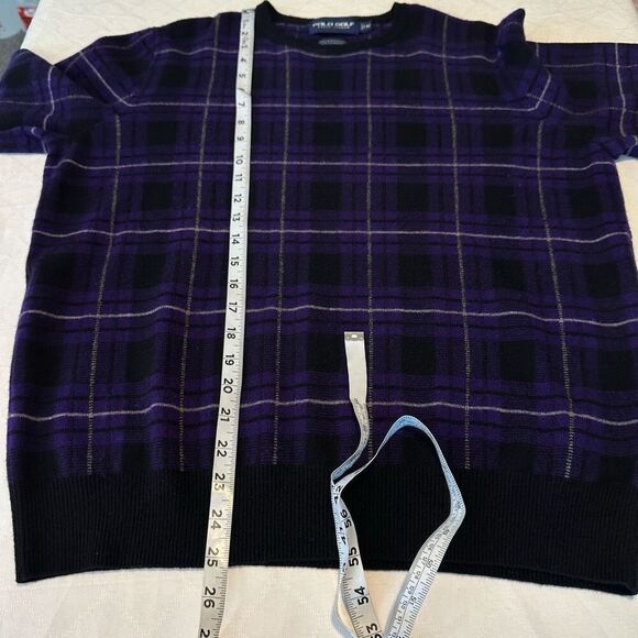 Vintage Polo Golf Ralph Lauren Purple Plaid Sweater Mens Merino Wool Cashmere - Picture 6 of 7